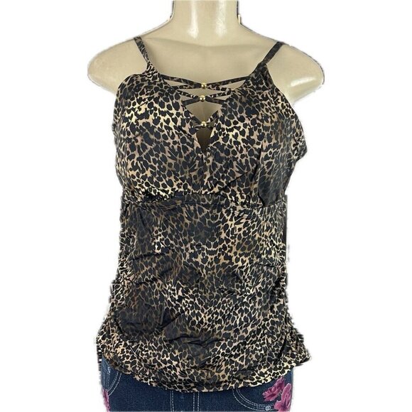 Swimsuits For All 14 Animal Print Caged V- Neckline Ruched Sides Swim Tankini - Picture 2 of 6